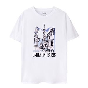 Emily In Paris Womens/Ladies Sketchy Cityscape Short-Sleeved T-Shirt / White